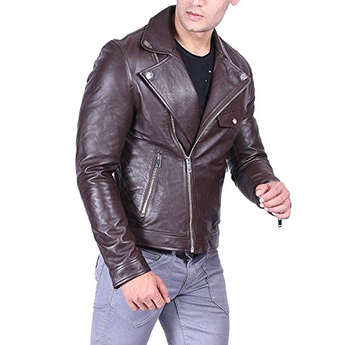 SID Classic Men's Police Style Motorcycle Leather Jacket with Asymmetric Design and Functional Pockets2