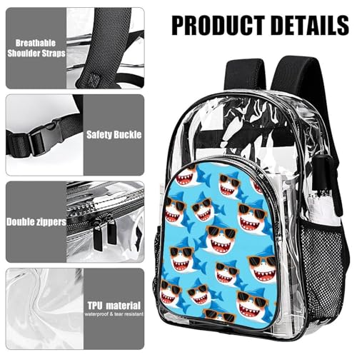 Lightweight Comfy Clear Bags with Adjustable Straps Shark for Adults Outdoor Sports, Concerts, Beach Vacation, Outings Use 5