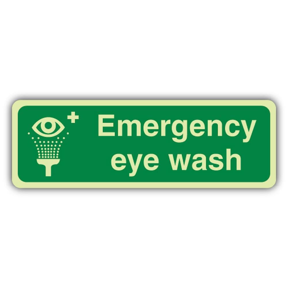 V Safety - Señal de seguridad fotoluminiscente para lavado de ojos de emergencia, color verde, 600 x 200 mm, plástico rígido de 1,2 mm, triple brillo