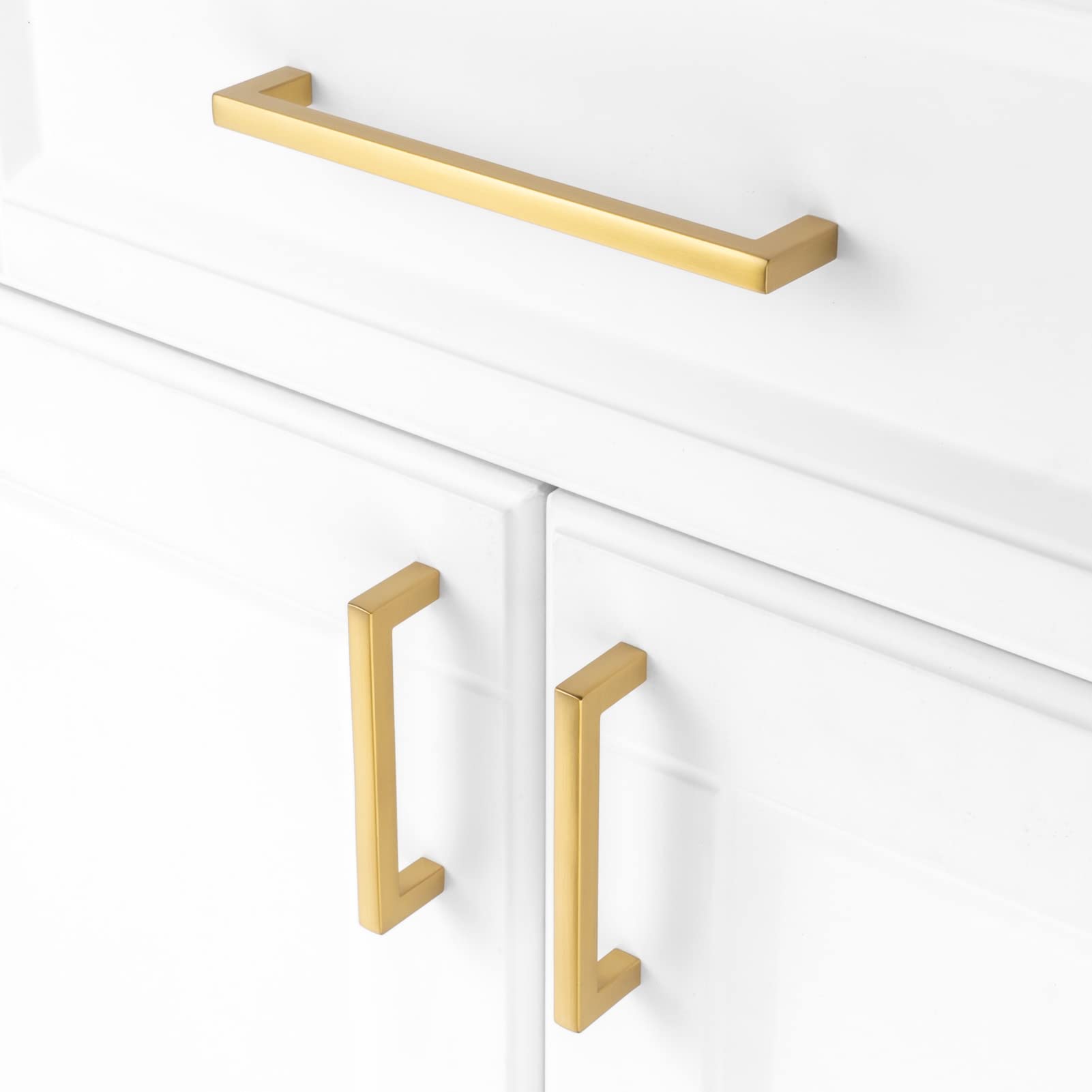 KOOFIZO Solid Square Bar Cabinet Handle - Brushed Gold Furniture Pull, 3.8 Inch/96mm Screwhole Distance, 10-Pack for Kitchen Cupboard Door, Bedroom Dresser Drawer, Bathroom Wardrobe Hardware