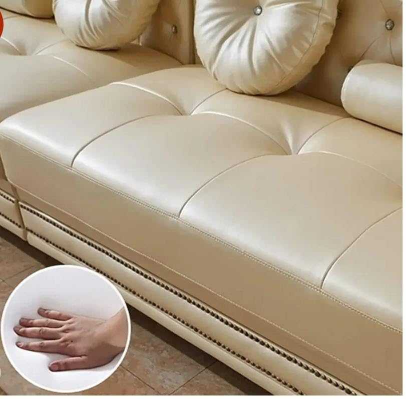 Image of Royale Hand Tufted Six (4+1+1) 5- to 6-Person Sofa Elegant Wooden Base Sofa In Wide Extravagant Fabric, Gives Luxurious Look For Home /Living Room /Office /Guest Room /Hotels, White