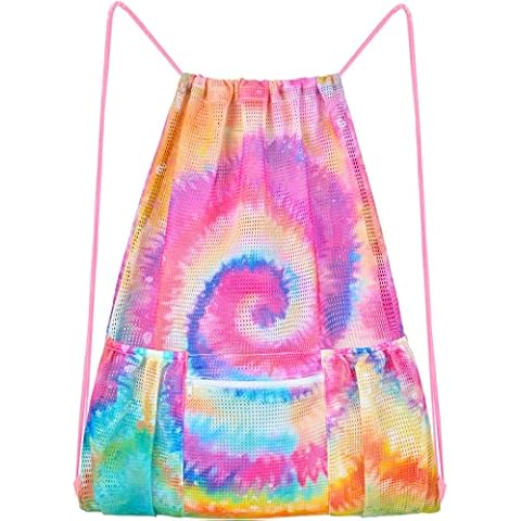Mesh Drawstring Bag Drawstring Backpack Sports Gym Bag for Women Kids Sackpack Cinch for Gym Shopping Sport Yoga, Tie Dye Cover