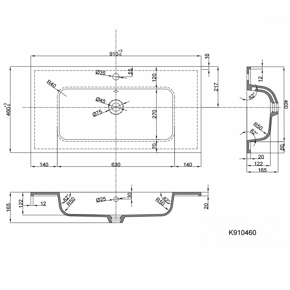 Lavabo ad Incasso in Mineral Marmo 91x46 cm Mobile composizione bagno