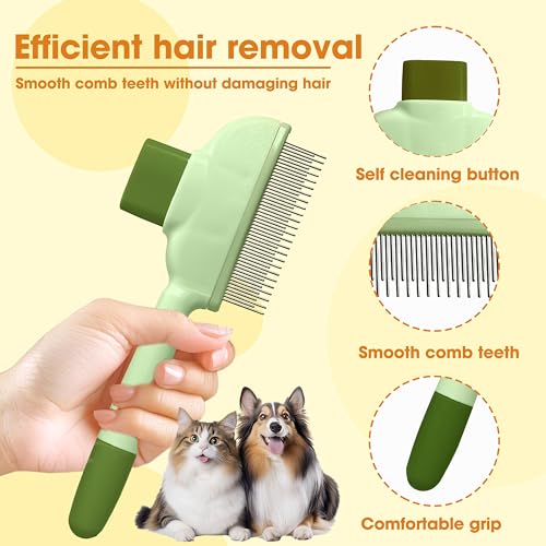 Image of Cat Hair Brush & Dog Brush, Deshedding Brush for Long or Short Haired Pets, Removes Loose Fur, Durable Stainless Steel & ABS Design (green 2pcs)