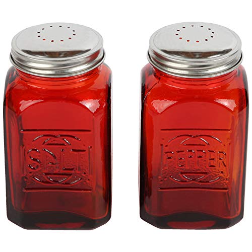 Trenton Gifts Old-Fashioned Salt and Pepper Shakers, Red Depression-Era Glass Kitchen Decor