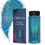 Ceya 3.5oz/ 100g Holographic Ultra Fine Glitter Powder Laser Sky Blue Glitter 1/128” 0.008” 0.2mm for Slime Epoxy Resin Craft Tumbler Jewelry Nail Art Festival Makeup Scrapbook Painting Wedding Cards