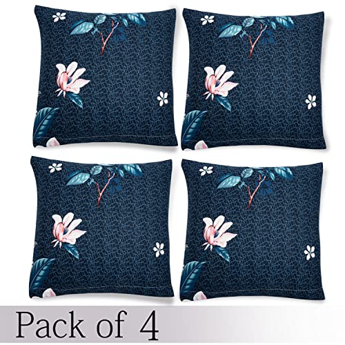 Image of HOKIPO Polyester Stretchable Cushion Cover 16x16, Pack of 4 (AR-4098-D2*4, 40 cm, 0.5 cm, Blue)