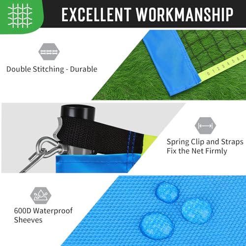 Image of 20ft Portable Outdoor Badminton Net Set for Driveway Backyard, Beach, Park with Durable Anti-Sag PE Net, Heavy Duty Steel Poles, 4 Badminton Rackets, 3 Shuttlecocks and 600D Carry Bag