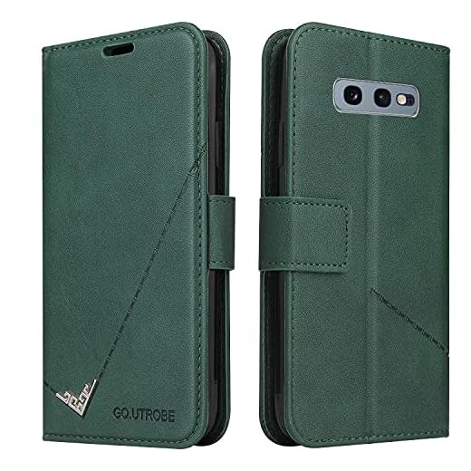 Mobilskal Wallet Flip Case för Samsung Galaxy S10E, Skyddande PU Läderkåpa med kortluckor Kickstand dolda magnetiska adsorption stötsäkra Mobiltelefon Tillbaka (Color : Green)