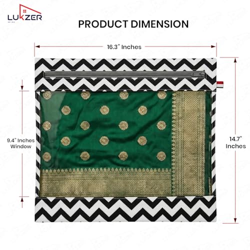 Image of Lukzer Single Non-Woven Zigzag Printed Saree Covers for Storage Set of 6 (16 x 14 Inch) Big Size Bags with Zip Closure & Transparent Window Wardrobe Organizer for Clothes /Lehenga /Dresses SSC-02-06