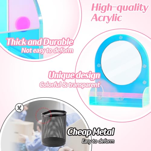 Image of ANPHSIN Iridescent Finish Locker Accessories Set - Includes Acrylic Magnetic Mirror, 2 Pen Holders, Dry Erase Board, Back to School Supplies Locker Decor Organizer for Girls Gifts