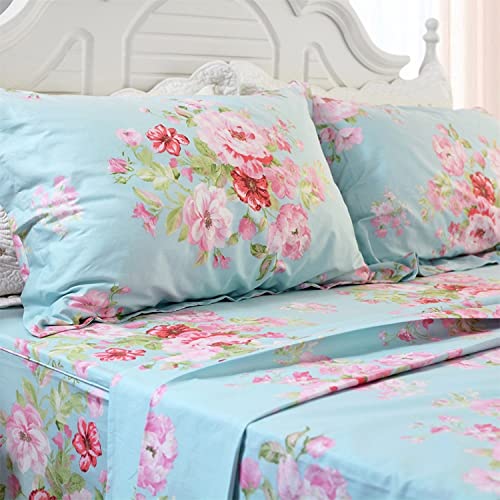 Fadfay Floral Twin Xl Sheets 100% Combed Cotton Sheet Sets Pink Flowers Deep Pocket Fitted Sheets Girls Bedding Sets For All-Season (4Pcs, 1 Fitted Sheet, 1 Flat Sheet, 2 Pillowcases) #TOP2