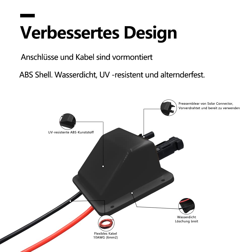 SolarHouse ABS Double Solar Wprowadzanie kabla z miękkim kablem miedzianym 10 ft 10 AWG, do kamperów, łodzi, przyczep kempingowych, morskich, kolor czarny