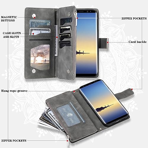 Coque Samsung Note 8 avec fermeture éclair portefeuille et verre trempé