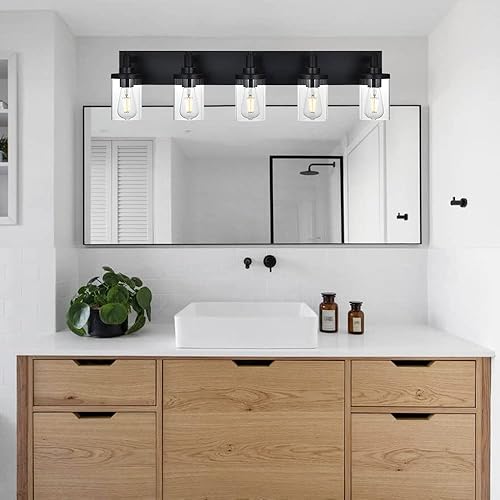 Miniatura 2 de Lámpara de tocador de 6 luces, moderna lámpara de baño sobre espejo, acabado de níquel cepillado con apliques de pared de vidrio transparente,