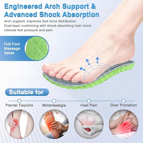 Image of Skicuff 8 Pairs 4D Cloud Insoles for Men Women, Soft Inserts Foam Cushioned Insoles Breathable Anti-Fatigue Inserts for Pain Relief, Sports Walking, Trim to Fit(Women,US 6.5-9,Green)