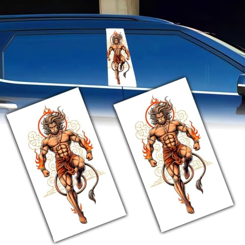 Image of Hanuman Warrior Car Door Pillar Sticker 20x8 Inch | Set of 2, Universal Fit, Door Pillar Application, Vivid Print Design, Easy Installation