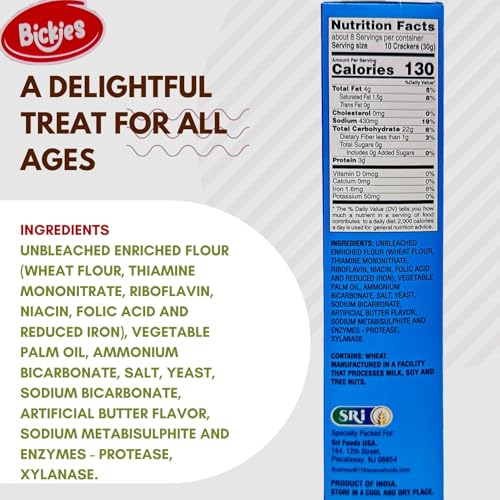 Sri Bickies Original Saltine Crackers Light & Crispy Lunch Snacks Made With Wheat Flour & Authentic Salty Butter Flavor - Guilt-Free Saltine Crackers With 4 Stay Fresh Packs thumb #6