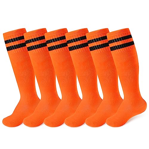 Unittype 6 Pairs Kids Toddler Soccer Socks Youth Stripes Football Socks Christmas Gift for Boys Girls 4-14 Years Old