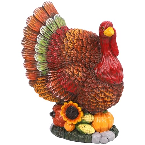 winemana Thanksgiving Turkey Decorations Indoor, Resin Turkey Figurines Table Decor with Pumpkins...