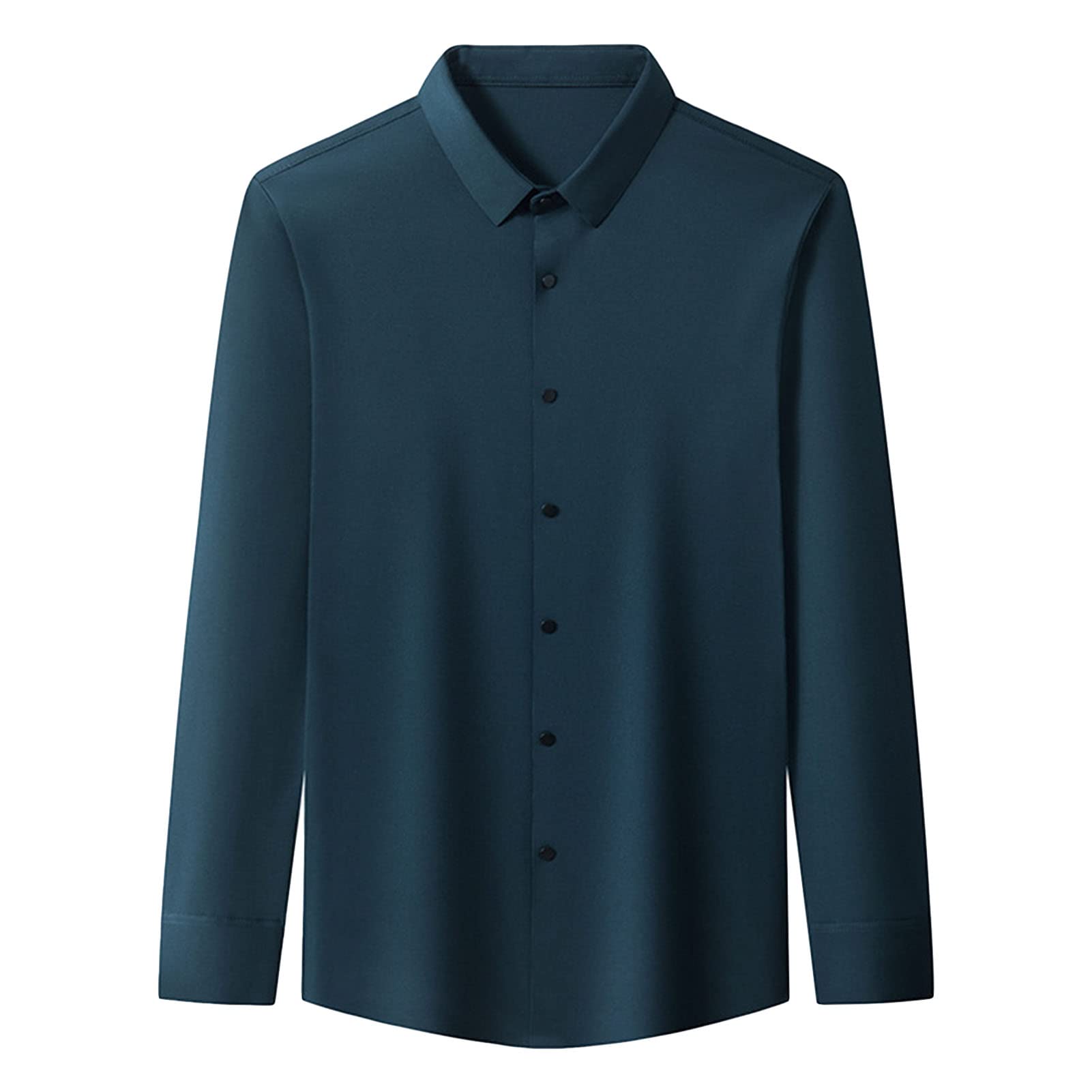 Long Sleeve Stylish Shirts for Men Solid Lightweight Slim Shirts Classic Casual Business Button Down Dress Shirt (Dark Green,XX-Large)