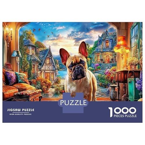 Puzzle de 1000 piezas de bulldog francés navideño en papel reciclado de 70x50 cm