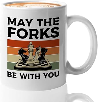 Chess Lover Coffee Mug 11oz White -May The Forks - Hobbies Coaches Chessman Club Gamer 3 Player Checkmate Father Chess Lover