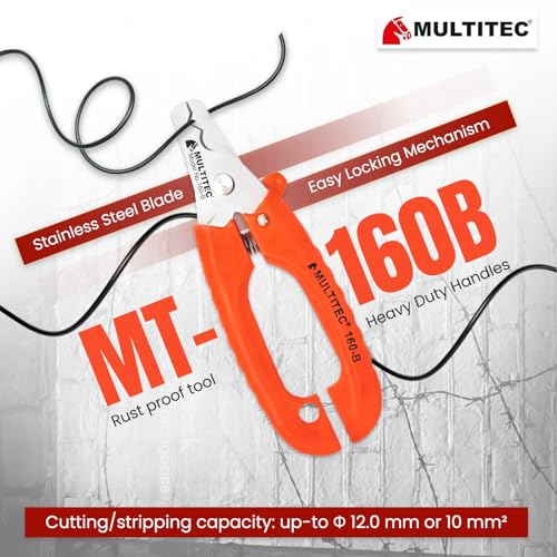 Image of MULTITEC 160-B Wire Cutter & Stripper | 2-in-1 Stainless Steel Electrical Hand Tool for Home & Industrial Use | Manual Wire Stripping & Cutting Tool with Safety Lock and Comfortable Grip
