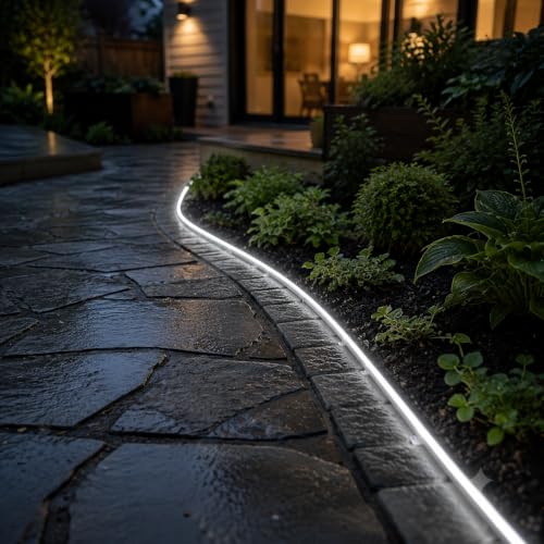 Image of 12V Cool White Neon LED Strip 16.4FT IP65 6500K Silicone Rope Light | 6500K Cool White Dotless Neon LED Strip; 16.4FT Flexible Silicone Housing, IP65 Rated, DC 12V【Adapter Not Included】
