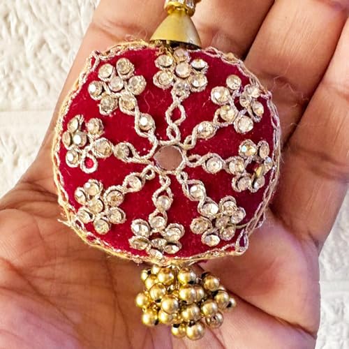 Image of Adikala Craft Store Handmade Ethnic Silk Latkan Tassel Set of 2 for Saree Pallu, Blouse, Suits, Dupatta, Lehenga Decor | Wedding Festival Occasion (Round Red)