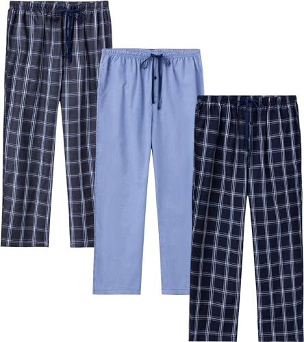 JupiterSecret Mens Pajama Pants Set Cotton Lightweight Plaid Sleep & Lounge Pants, PJ Bottoms with Pockets and Button Fly