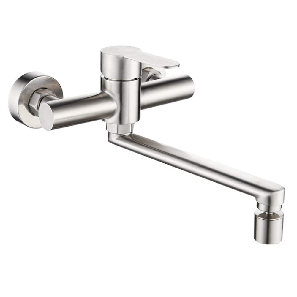 ZYCHSJXA Kitchen Faucet Wall Mounted Rotable Sink Tap Dual Hole Single Handle Cold and Hot Water Mixer Silver