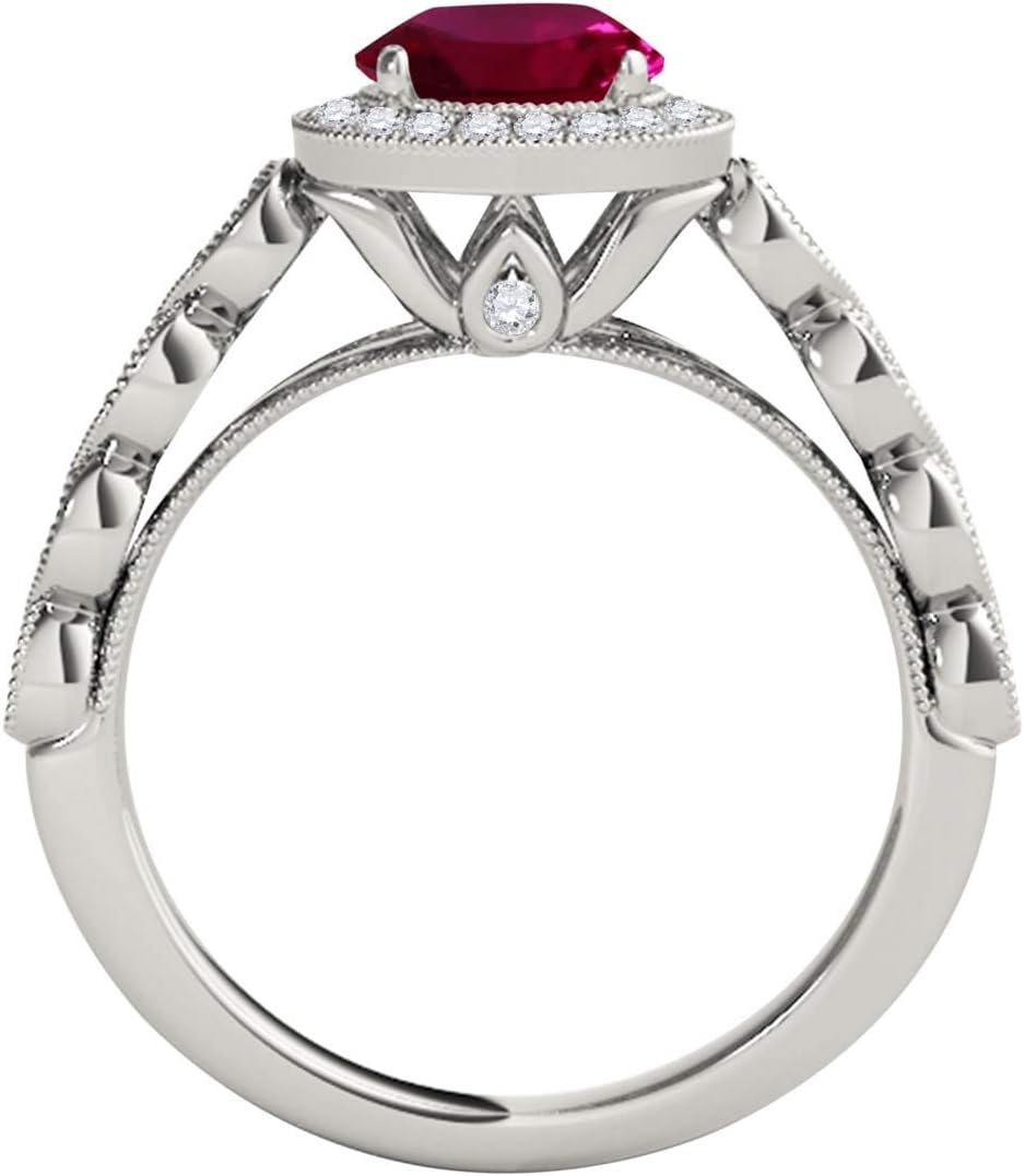 MauliJewels 1.32 Carat Halo Created Ruby And Diamond Bridal Set Prong-Setting 14k White Gold