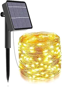 Lexton Solar String Lights |10 Meters 100 LED with 800mAh Inbuilt Rechargeable Battery| IP65 Waterproof 8 Modes Copper Wire for Diwali, Christmas, Outdoor, Garden, Patio, Tree (Pack of 1, Warm White)