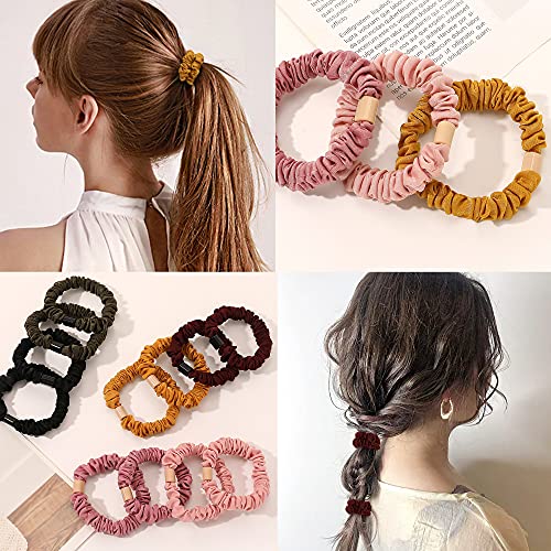 Image of Silk Hair Ties Scrunchies - Small Mini Scrunchy for Women Thick Hair Accessories Cute Soft No Slip Hair Elastics Ponytail Holder for Curly Hair No Damage Hairties Gift for Girls