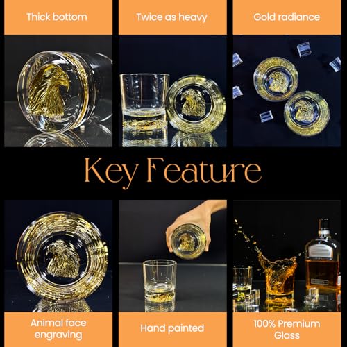 Image of Melbify Gold Eagle Whiskey Glass Gift Set | 6 pcs Set | 300 ml | Premium Packing | Gift Box | Gold-Bottomed | Imported | Luxurious | Ideal for Wedding Gifts, Anniversary, VIP and Corporate Gifts