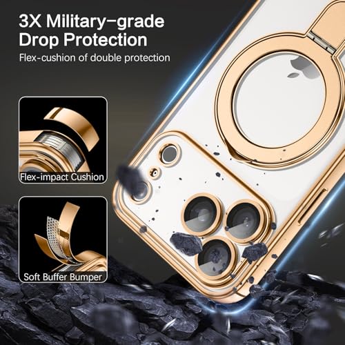 Image of DOMAVER Magnetic Case for iPhone 17 Pro, [Compatible with MagSafe] Military Drop Protection Cover with Invisible Stand [Full Camera Protection] Slim Shockproof Case for iPhone 17 Pro 6.3'', Gold