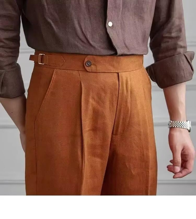 Men's Pants Linen Cotton Dress Pants Buckles Trousers Men Summer Beach Groomsmen for Wedding3