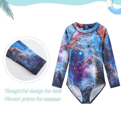 Image of Girls One Piece Rash Guard Long Sleeve Swimsuits for Girls UPF 50+ Sun Protection Bathing Suits 3-16 Years