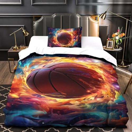 Housse de couette 135x200cm zippée microfibre imprimée basket 3D