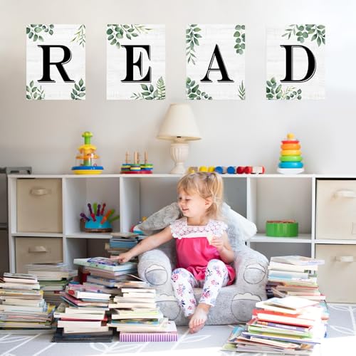 Image of COCHIE Reading Posters for Classroom Decorations, Library Reading Corner Decor, Read Signs Poster Bulletin Board Set of 4, Pre-k Preschool Kindergarten Classroom Wall Decoration (Leaves)