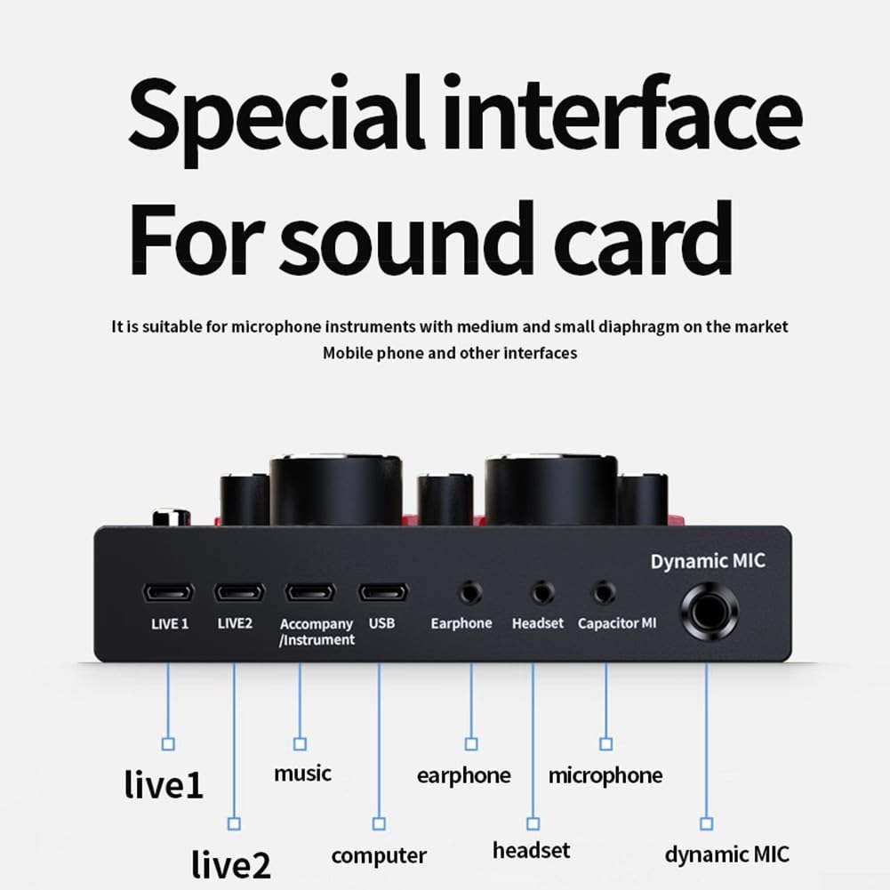 HpLive V8 V8S - Mezclador de audio USB para teléfono y ordenador, mezcla de sonido profesional y tarjeta de sonido para transmisiones en directo (V8 tarjeta de sonido)