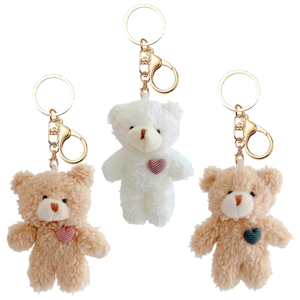 NimblusToy 3Pcs Bear Plush Keychain, Bear Keychain, Stuffed Bear Keyring Charm, Kawaii Pendant Stuffed Animal Key Ring, Cute Keychain Plush Keyrings for Bag, Purse Wallet Birthday Party Favors Gift