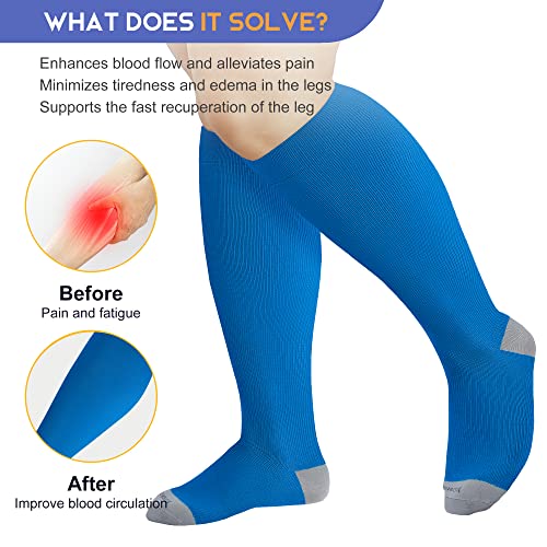 Image of Plus Size Compression Socks for Women Men, Wide Calf Extra Large, 15-20 mmHg, Knee High, for Nurses Pregnant Travel