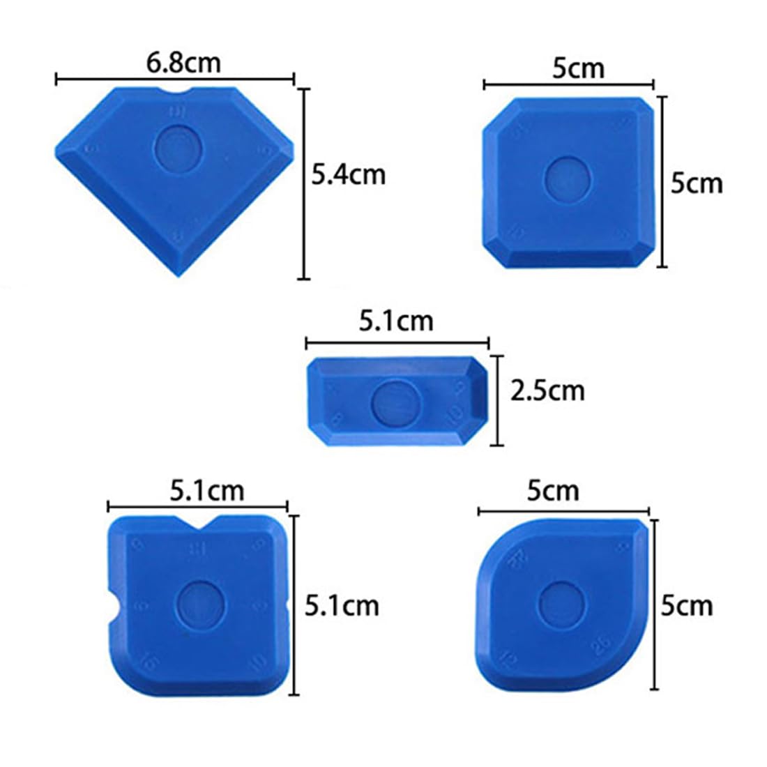 Set di 5 Strumenti Calafataggio Blu - Raschietto, Levigante, Giunti, Accessorio Pistola Cartucce - Kit Togli Silicone, Rimuovi, Spatole Sigillante