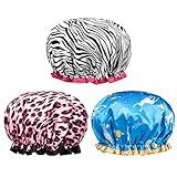 POPCHOSE Shower Cap, Large Shower Caps for Women Long Hair, Reusable Double Layer Waterproof Shower...