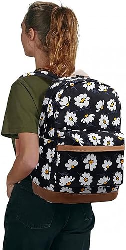 Miniatura 2 de Mochila escolar floral para laptop, mochila escolar ligera resistente al agua para viajes de mujer, negro (Daisy Black), Mochilas Daypack