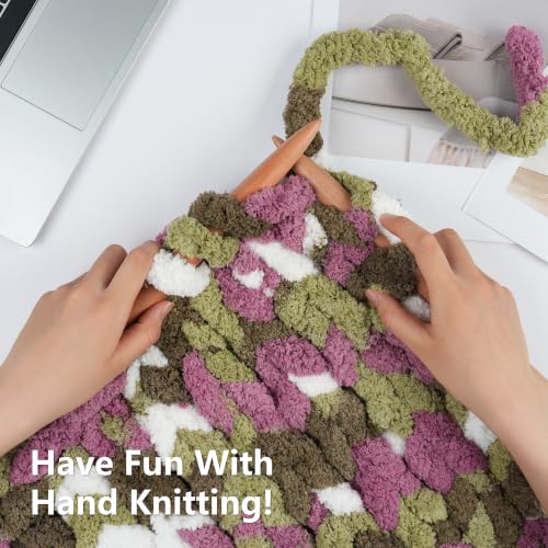 Image of Cozyful Chunky Yarn for Hand Knitting - #10 Chunky Chenille Blanket Yarn, Jumbo Big Thick Chunky Yarns for Crocheting, Tie Dye Bulky Knit Yarns, 8 Skein (20 yds 8 oz Each Skein), Multi Green&Plum