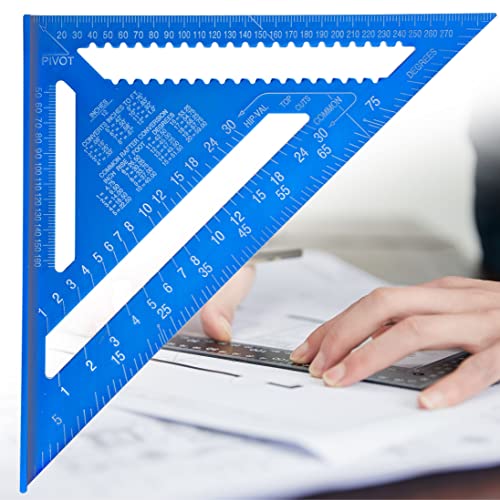 12 Pouces Equerre Menuisier Triangle Règle,Outil de Mesure Équerre Menuisier Métal Aluminium pour Ingénieurs, Concepteurs,Charpentiers (Bleu) Cover