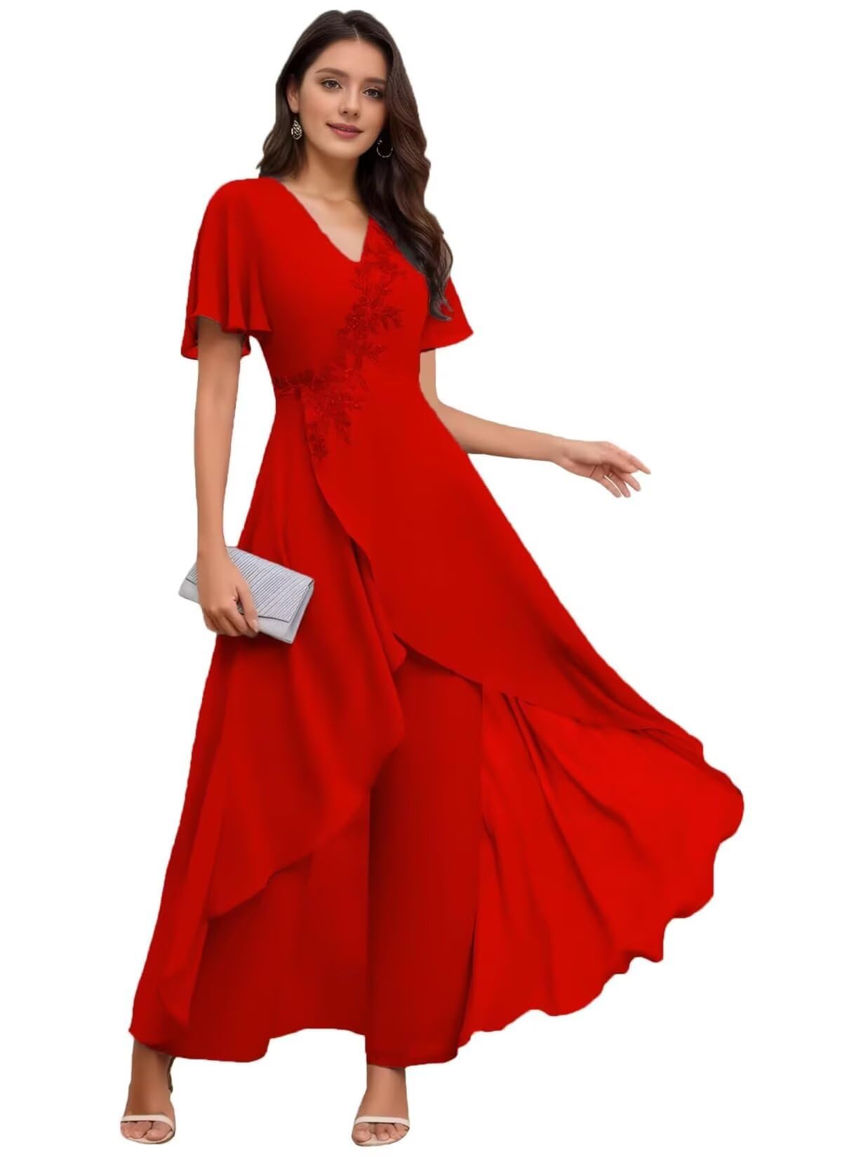 Chiffon 2 Piece Mother of The Bride Pant Suits for Wedding Guest Dresses Formal Outfit Womens Jumpsuit PG0118